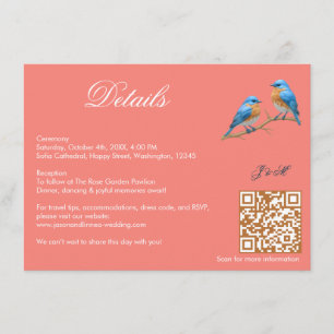 Soft Coral Lovebird Romantic Bluebirdsen Bröllop Tilläggskort