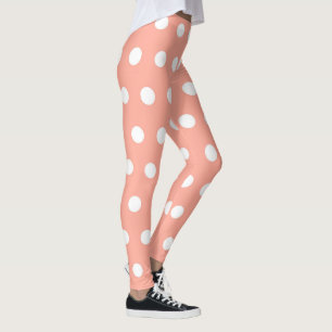 Soft Coral och White Polka Dot Mönster Girly Cute Leggings