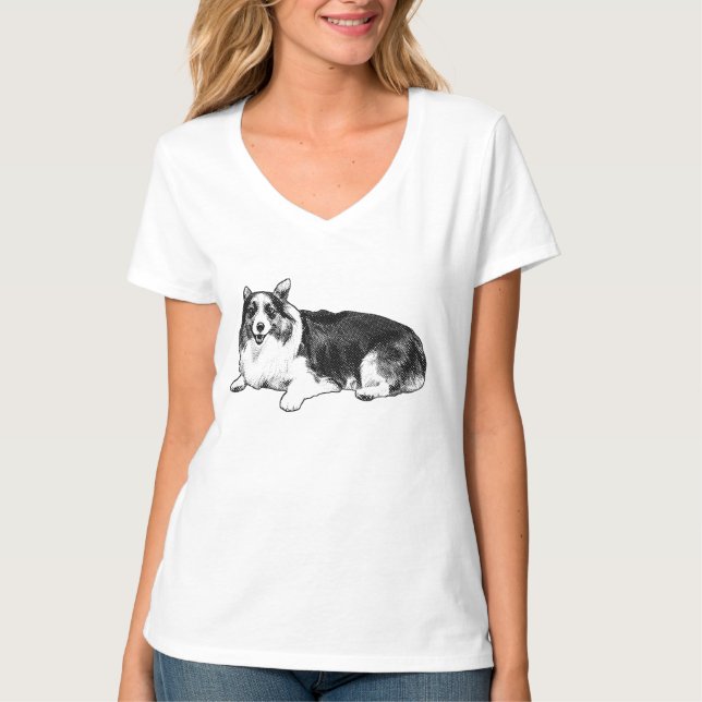 Soft corgi silhouette in gentle dot shading t shirt (Framsida)