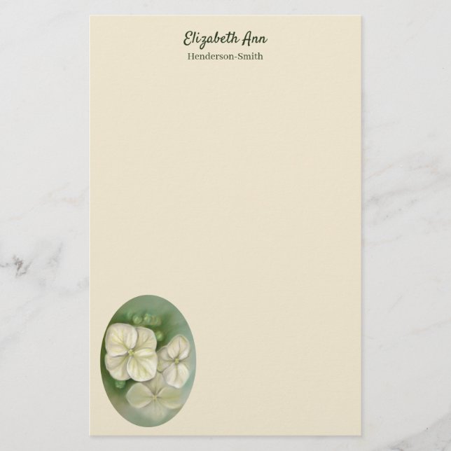 Soft Cream White Pastel Hydrangea Blommigt Brevpapper (Framsida)