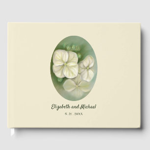 Soft Cream White Pastel Hydrangea Blommigt Bröllop Gästböcker
