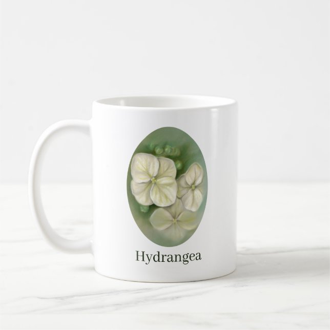 Soft Cream White Pastel Hydrangea Blommigt Kaffemugg (Vänster)