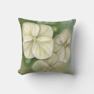 Soft Cream White Pastel Hydrangea Blommigt Kudde