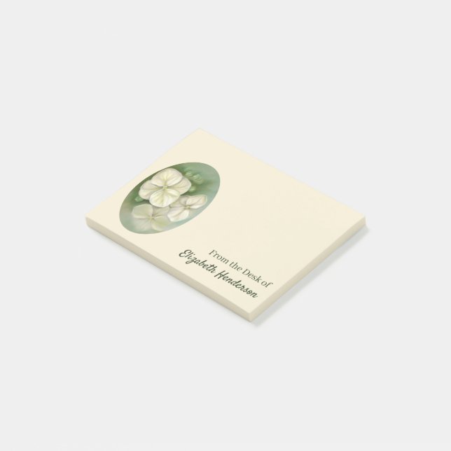 Soft Cream White Pastel Hydrangea Blommigt Post-it Block (Vinklad)