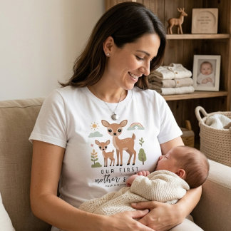 Soft Deer Mom Baby First Mothers Day Art Style T Shirt