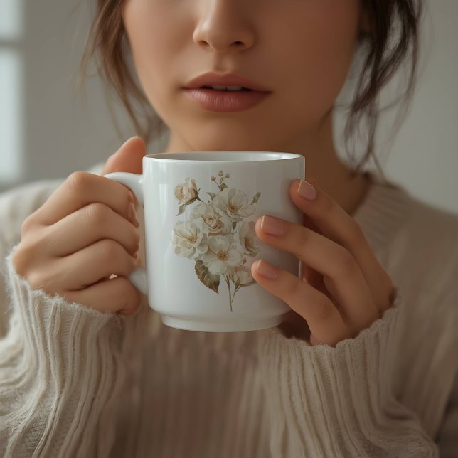 Soft Delicate Watercolor White Flowers  Kaffemugg (Skapare uppladdad)