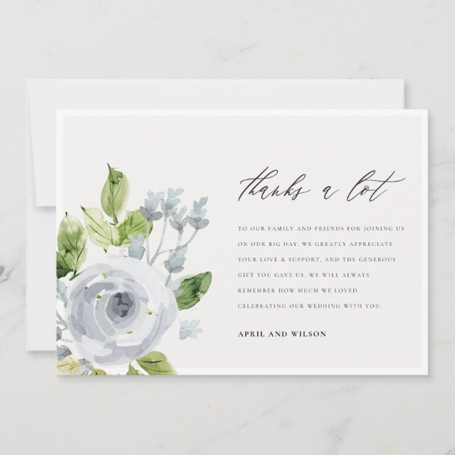 Soft Dusky Blue Watercolor Blommigt Tack (Framsida)