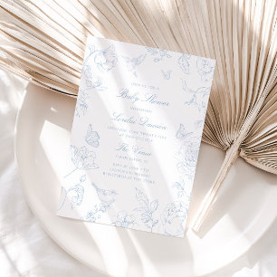 Soft Dusty Blue Chinoiserie Baby Shower Inbjudningar