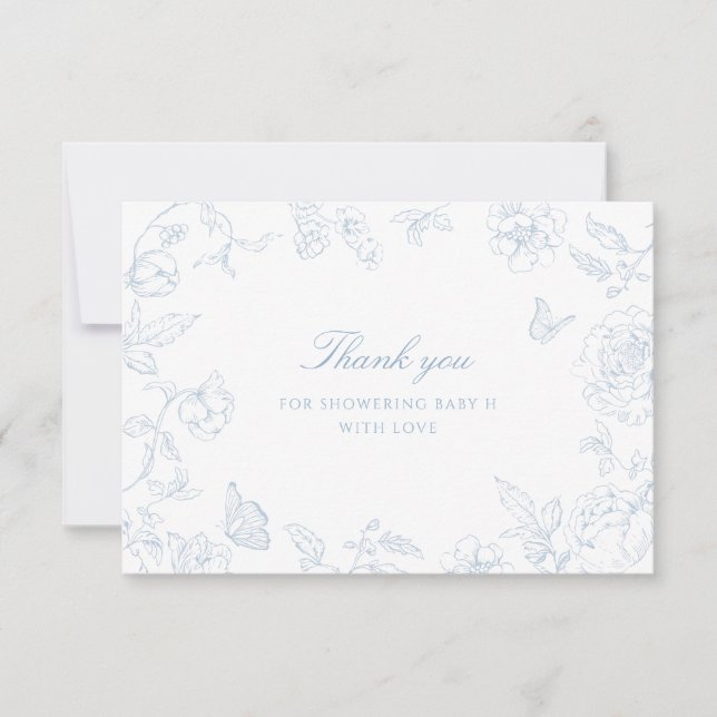 Soft Dusty Blue Chinoiserie Baby Shower Tack Kort (Framsida)