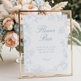 Soft Dusty Blue Chinoiserie Flower Pub Poster