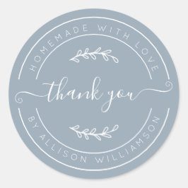 Soft Dusty Blue Homemade Thank You Label Runt Klistermärke