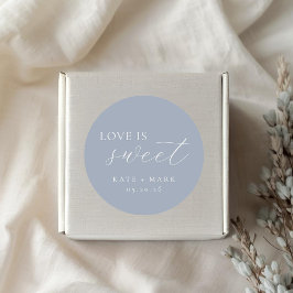 Soft Dusty Blue Love Is Sweet Wedding Favor Runt Klistermärke