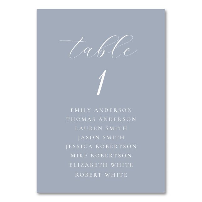 Soft Dusty Blue Wedding Seating Chart Bordsnummer (Framsidan)