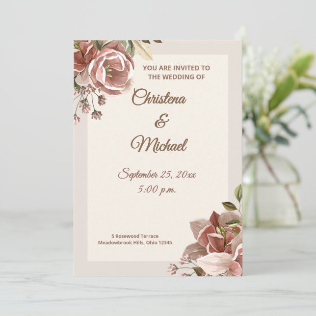 Soft Dusty Rose Floral Wedding Invitation Inbjudningar (Stående Fram)