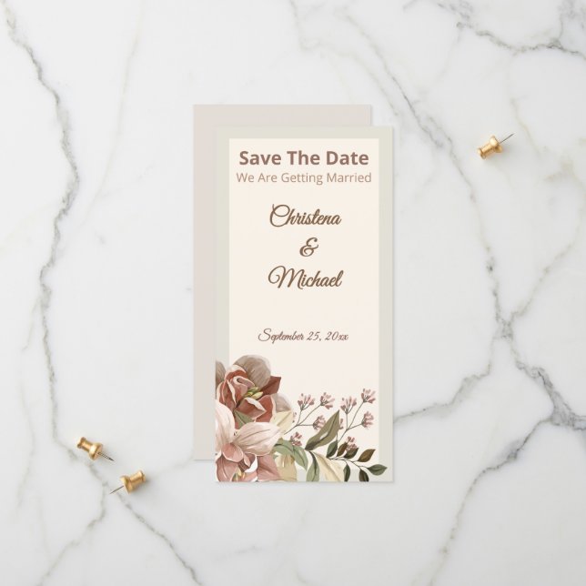 Soft Dusty Rose Floral Wedding Save The Date Spara Datumet (Fram/Back In Situ)