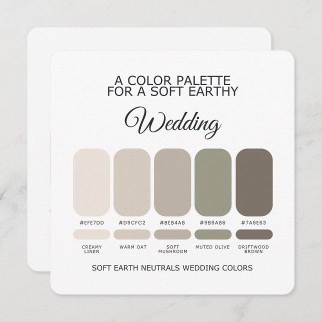 Soft Earth Wedding Color Palette Card Inbjudningar (Fram/baksida)