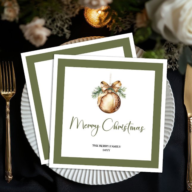 Soft Earthy Christmas Bauble Personalized Napkins Pappersservett (Soft Earthy Christmas Tree Personalized Napkins)