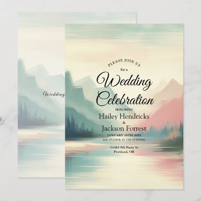 Soft Echoes of the Mountains Wedding Inbjudningar (Fram/baksida)