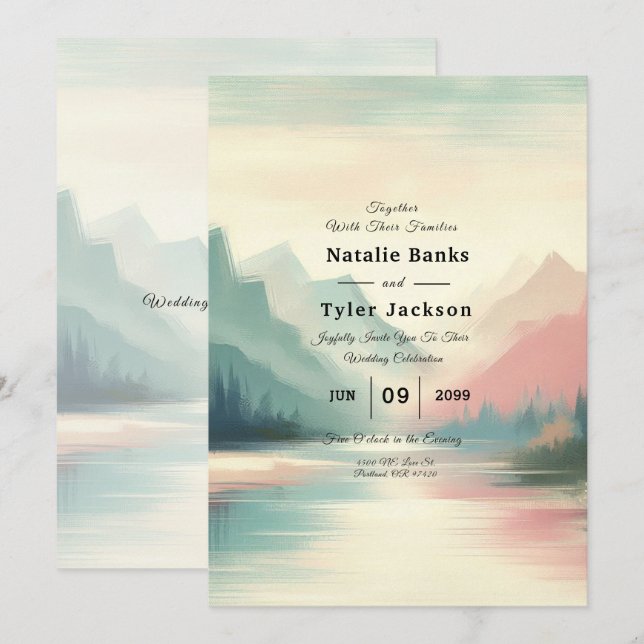 Soft Echoes of the Mountains Wedding Inbjudningar (Fram/baksida)