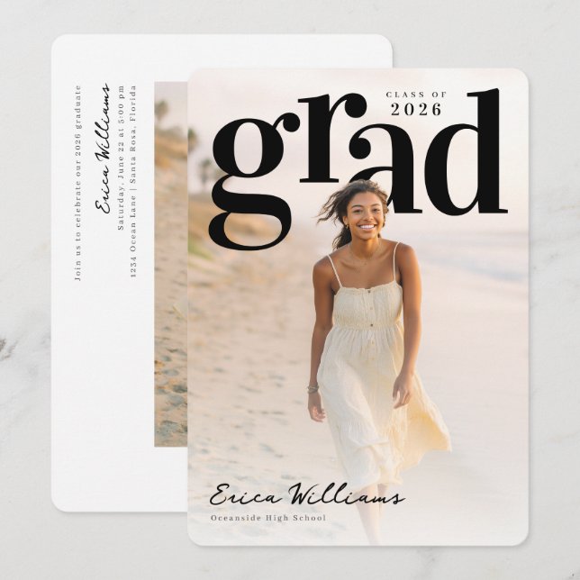 Soft Editorial Grad PhotoPop Graduation Inbjudningar (Fram/baksida)