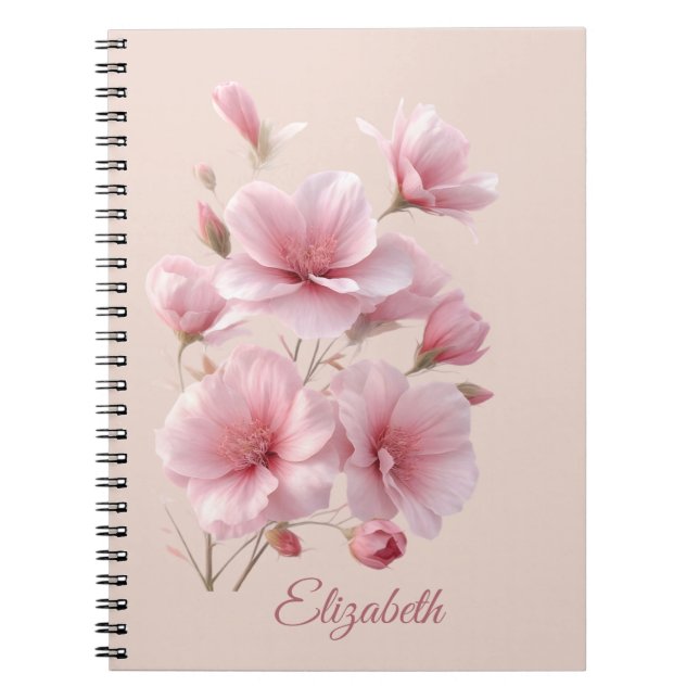 Soft Elegant Pink Floral Personalized Anteckningsbok (Framsidan)