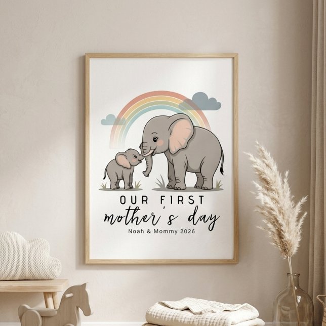 Soft Elephant Mom Baby First Mothers Day Calm Art Poster (Skapare uppladdad)
