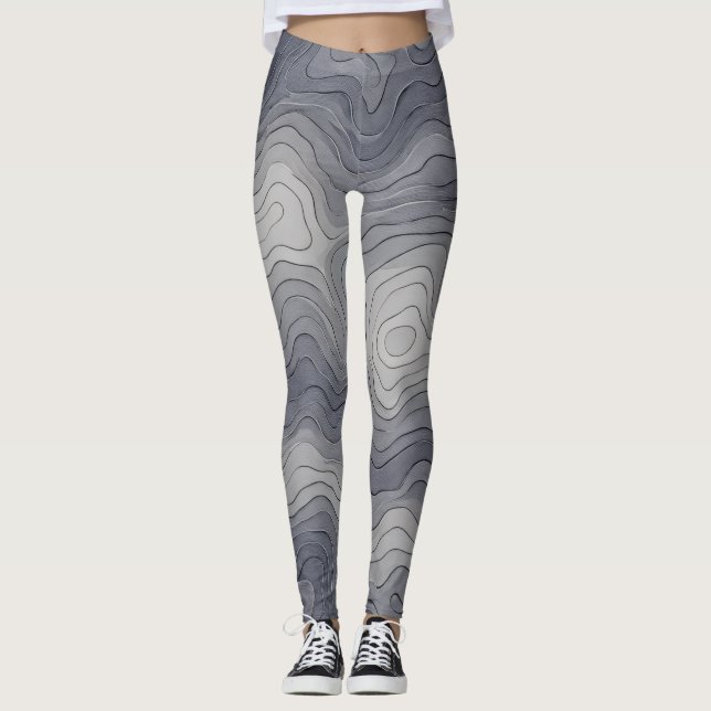 Soft Elevation Lines – Grey Scale Leggings (Framsida)