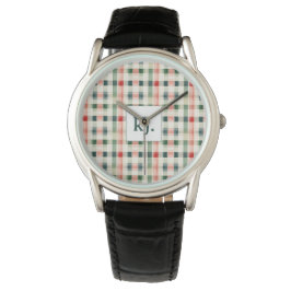 Soft Evergreen Gingham Monogram Armbandsur