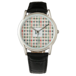 Soft Evergreen Gingham Monogram Armbandsur