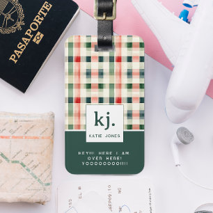 Soft Evergreen Gingham Monogram Bagagebricka