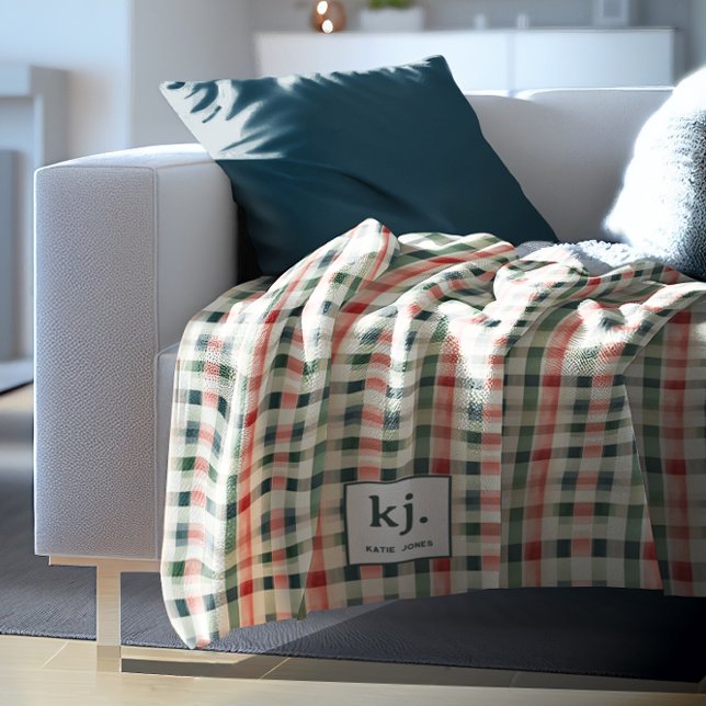 Soft Evergreen Gingham Monogram Fleecefilt (Skapare uppladdad)