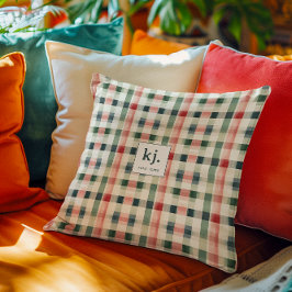 Soft Evergreen Gingham Monogram Kudde