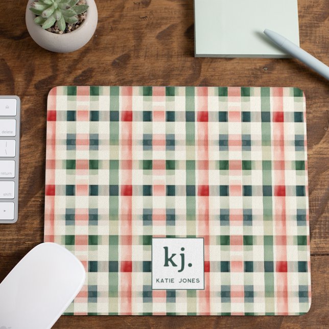 Soft Evergreen Gingham Monogram Musmatta (Skapare uppladdad)