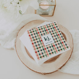Soft Evergreen Gingham Monogram Pappersservett