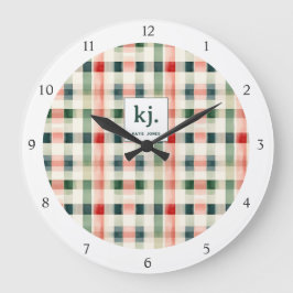 Soft Evergreen Gingham Monogram Stor Klocka