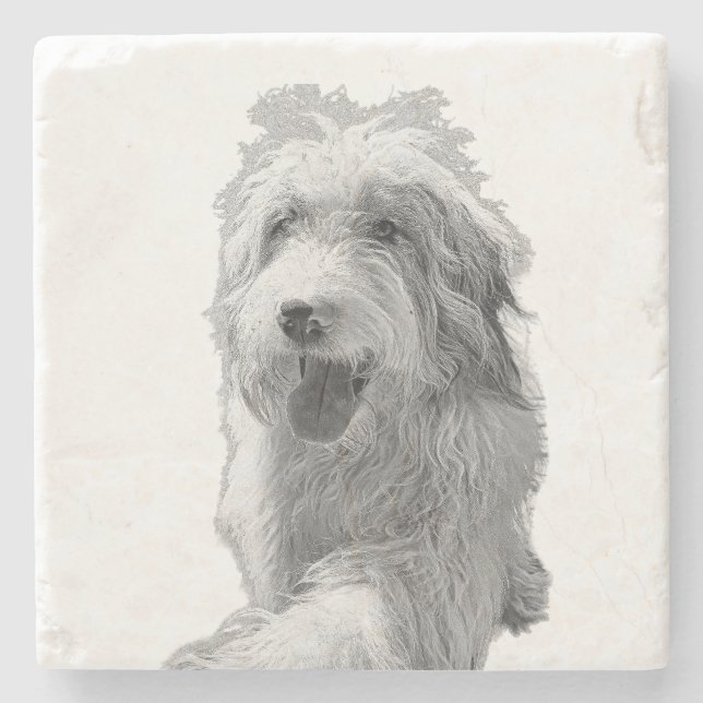 Soft Eyes, Solid Surface – Monochrome Dog Portrait Stenunderlägg (Framsidan)