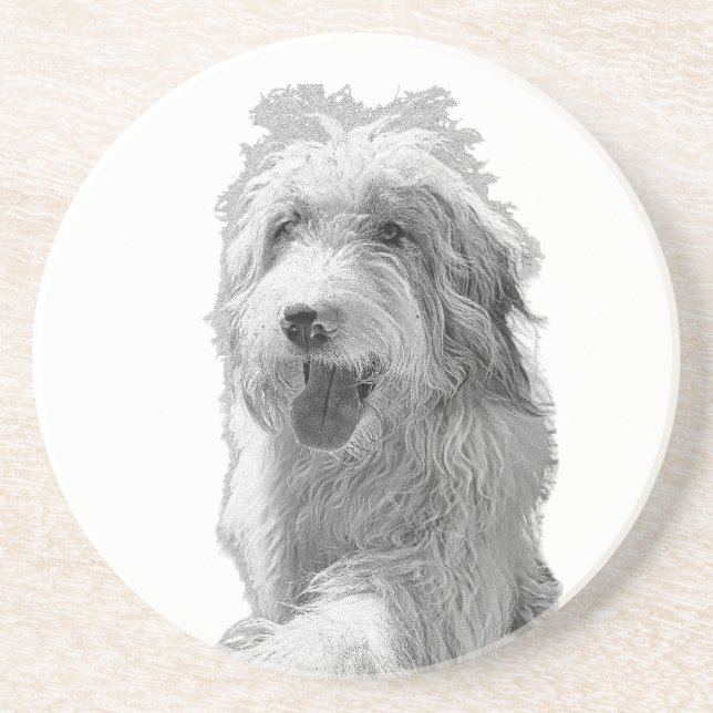 Soft Eyes, Solid Surface – Monochrome Dog Portrait Underlägg (Framsidan)