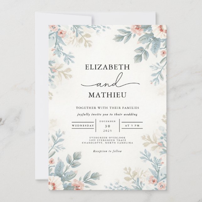 Soft Floral Botanical Flourish Wedding Inbjudningar (Framsida)