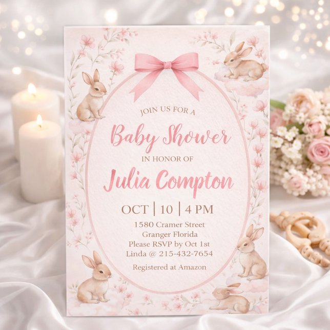 Soft Floral Bunny Baby Shower Invitation  Vykort (Skapare uppladdad)