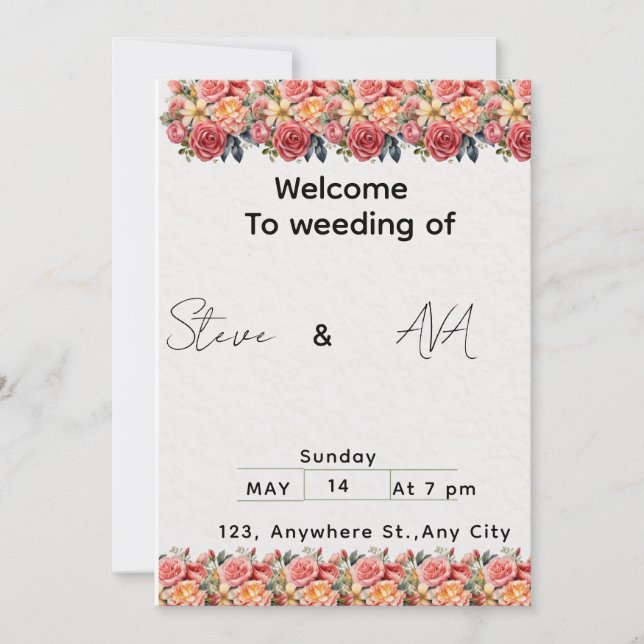 Soft Floral Pink Wedding Invitation | Romantic & E Inbjudningar (Framsida)