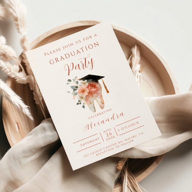 Soft Floral Tooth Graduation Party Inbjudningar (Skapare uppladdad)