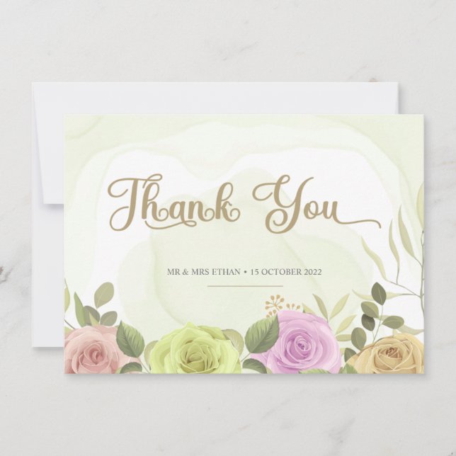 Soft Floral Wedding Invitation Thank You Card Tack Kort (Framsida)