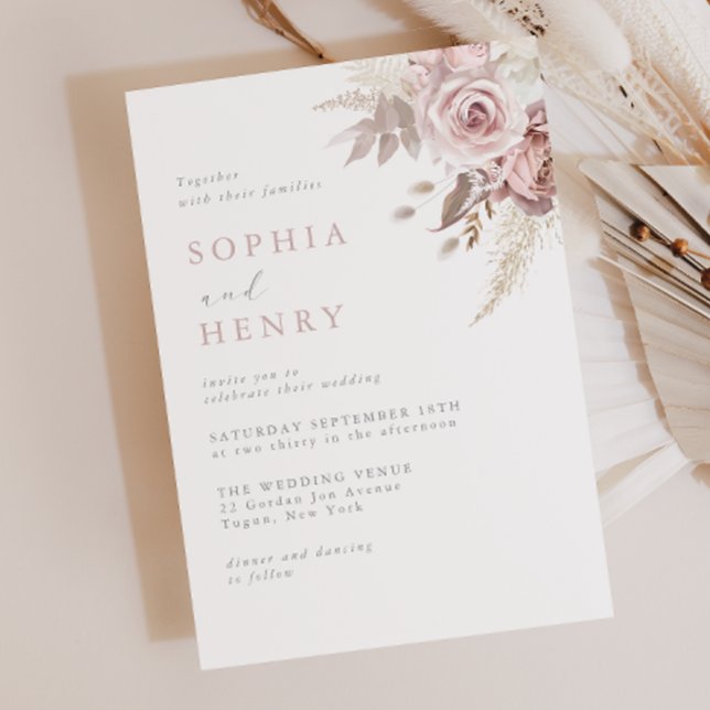 Soft Gentle Blush Floral Wedding Invitation Inbjudningar (Skapare uppladdad)