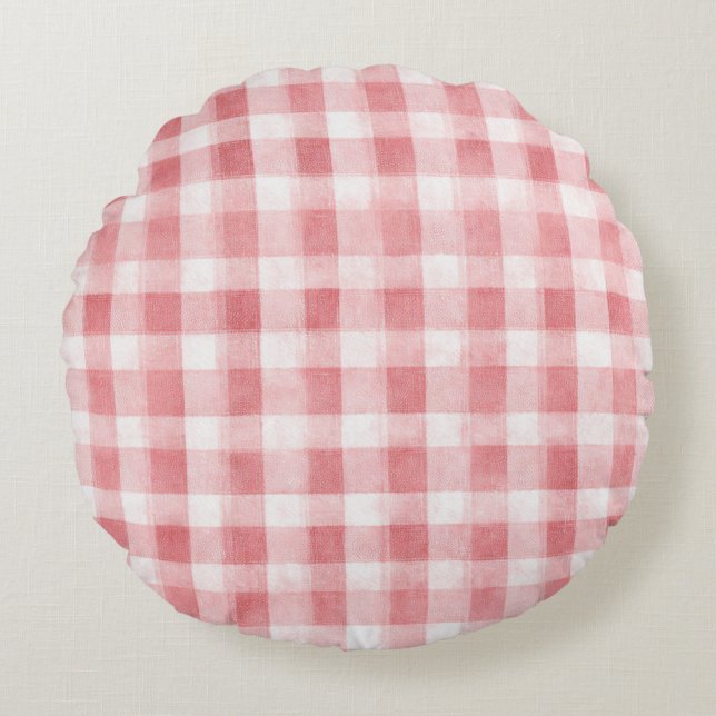 Soft Girly Pink White Plaid Stripes   Rund Kudde (Framsidan)