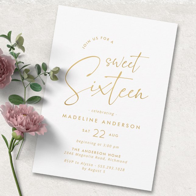 Soft Glam | Vit och Guld Söt 16:e födelsedagen Inbjudningar (Skapare uppladdad)