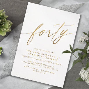 Soft Glam White och Guld   Modern 40:e födelsedag Inbjudningar