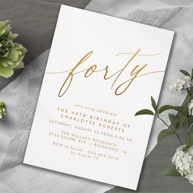 Soft Glam White och Guld | Modern 40:e födelsedag Inbjudningar (Skapare uppladdad)