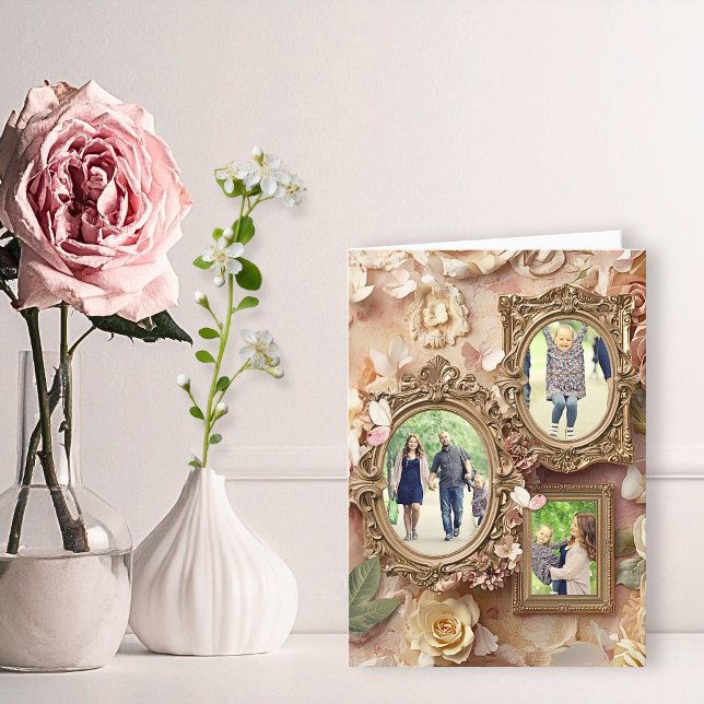 Soft Gold Baroque Floral Memory Frame Collage Helgkort (Skapare uppladdad)