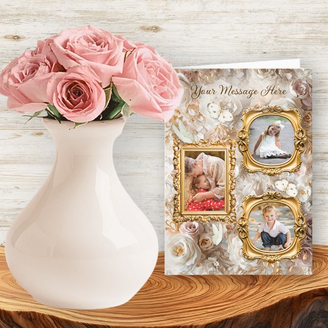 Soft Gold Baroque Floral Photo Frames Collage Helgkort (Skapare uppladdad)
