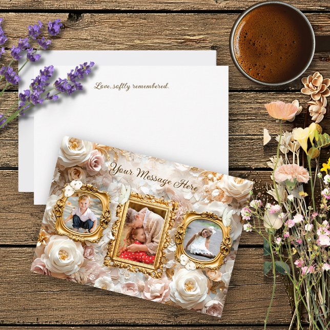 Soft Gold Baroque Floral Photo Frames Collage Julkort (Skapare uppladdad)